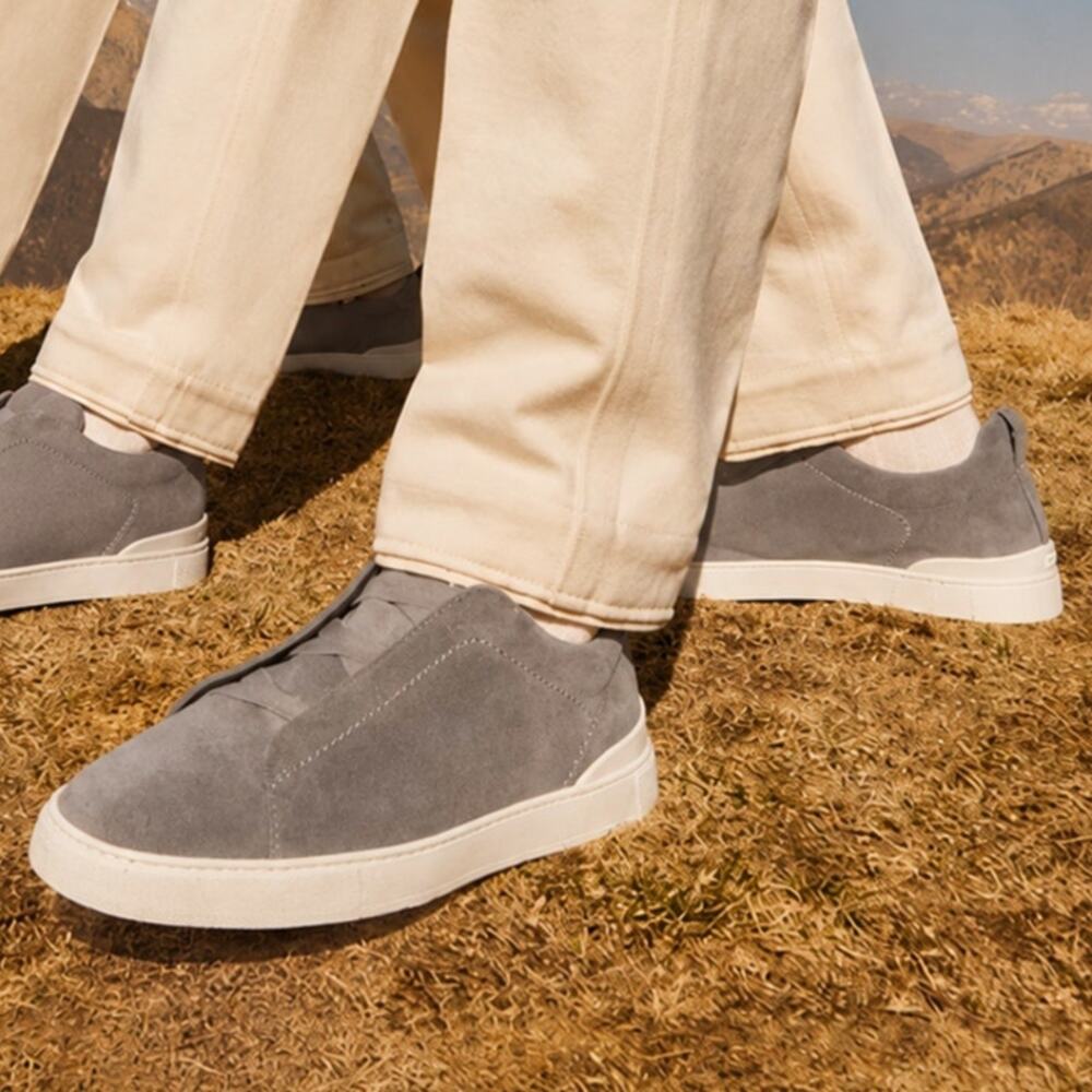 Ermenegildo Zegna Couture Zegna Triple Stitch Slip On Suede Leather Sneaker Shoe